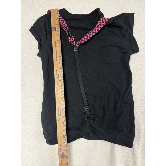 Y2K Abbey Dawn by Avril Lavigne Pink & Black  Checkered Skull T-Shirt suspender - Picture 4 of 5